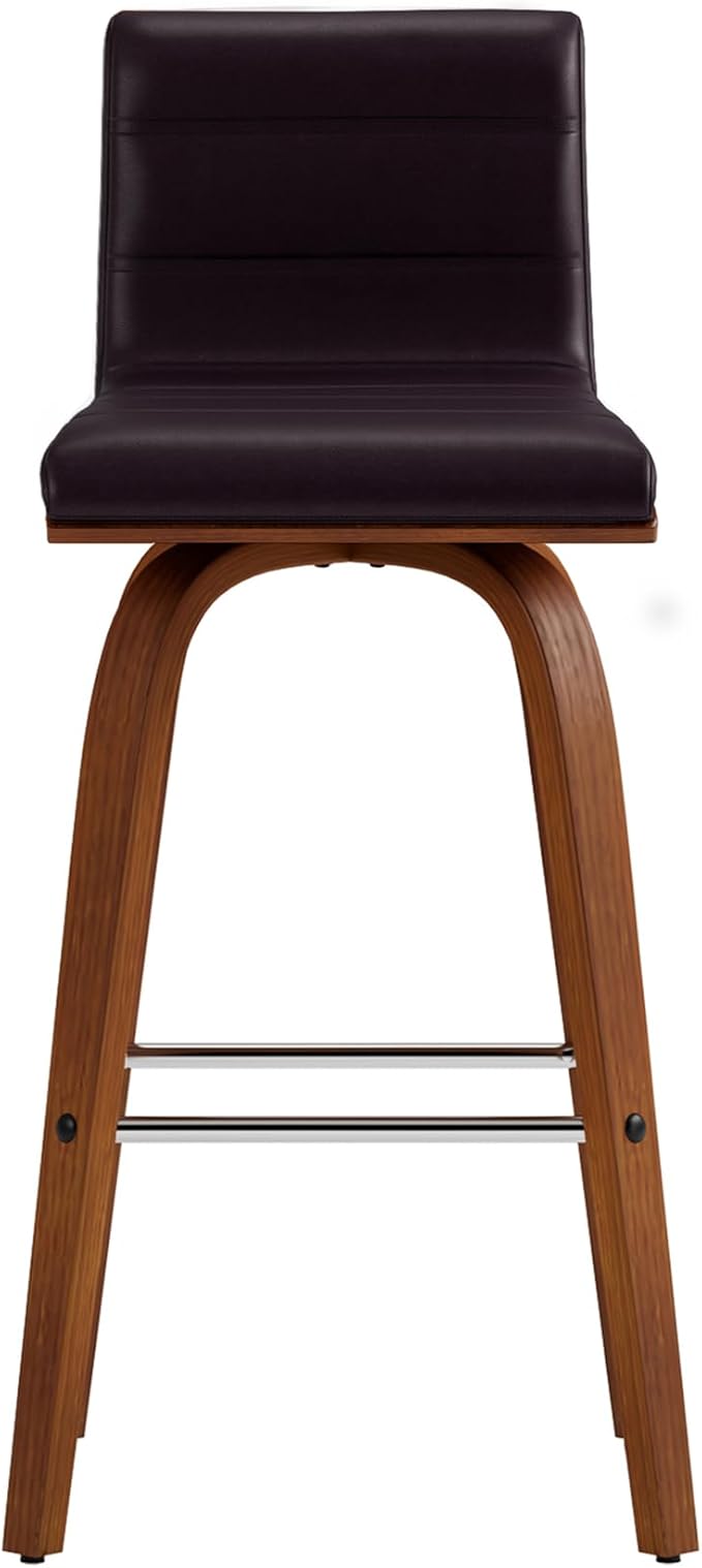 Armen Living Vienna 26" Swivel Counter Stool in Walnut Wood Finish with Brown Faux Leather - Set of 2