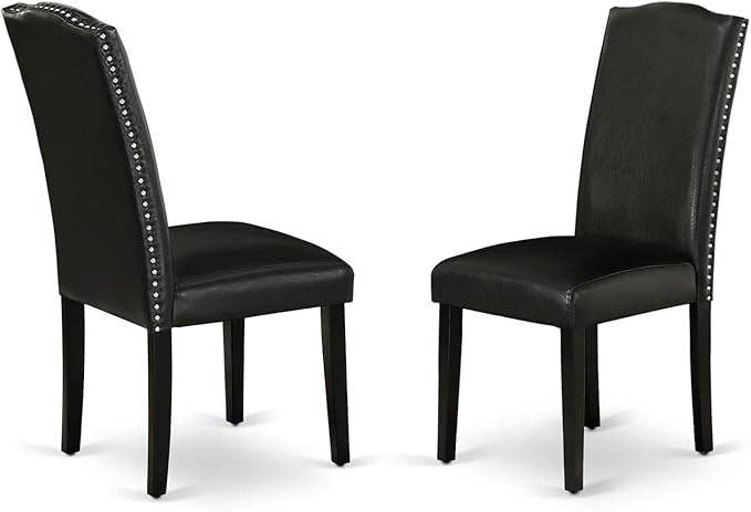 East West Furniture DLEN3-BLK-69 3 Piece Dining Room Furniture Set Contains a Round Dining Table with Dropleaf and 2 Black Faux Leather Upholstered Chairs, 42x42 Inch, Black
