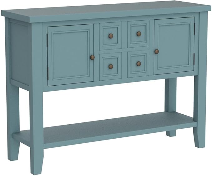 Merax Wood Farmhouse Buffet Table with Storage Shelf, 2 Drawers and Cabinets Buffet Coffee Bar Cabinet for Living Room Dinning Room Kitchen (Dark Blue)