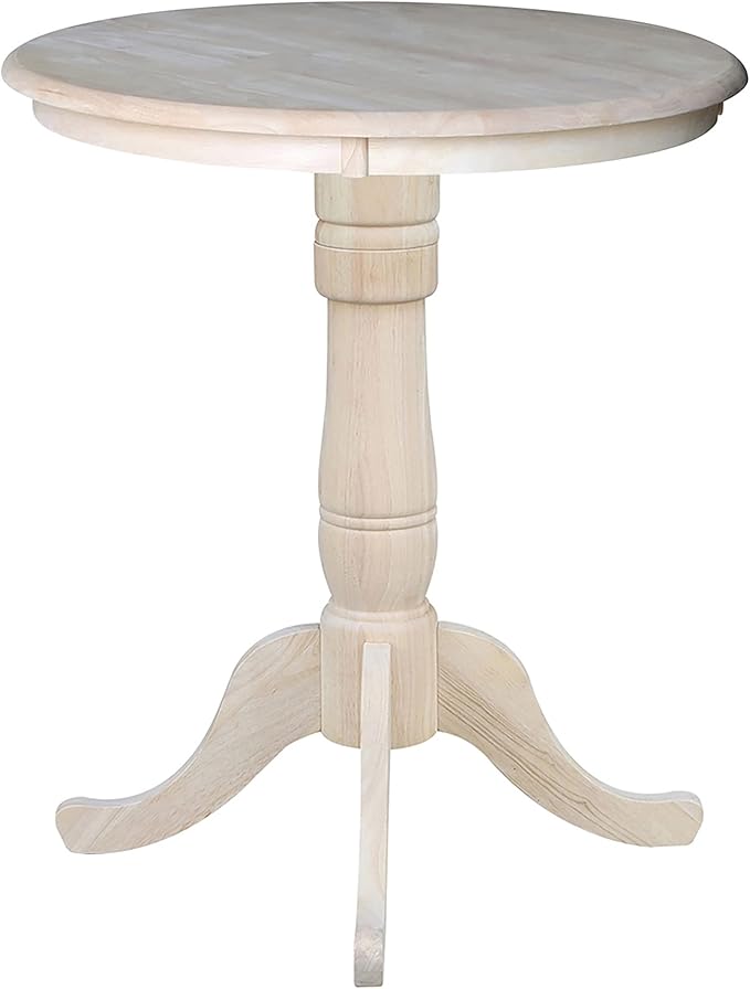 IC International Concepts 30" Round Top Pedestal Table, Counter Height-34.9", Unfinished