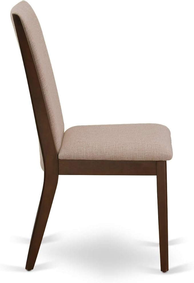 East West Furniture MZLA5-MAH-04 5 Piece Dining Room Furniture Set Includes a Rectangle Dining Table with Dropleaf and 4 Light Tan Linen Fabric Upholstered Chairs, 36x54 Inch, Mahogany