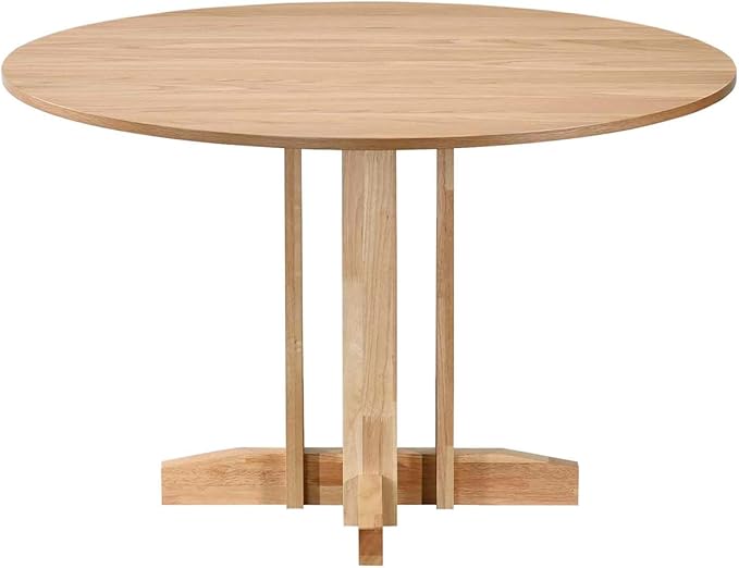 Acanva 47" Small Round Dining Table for 4 Person, MDF Top and Sturdy Wood Base Structure, Modern Design for Kitchen, Compact Space & Apartment, Natural Oak