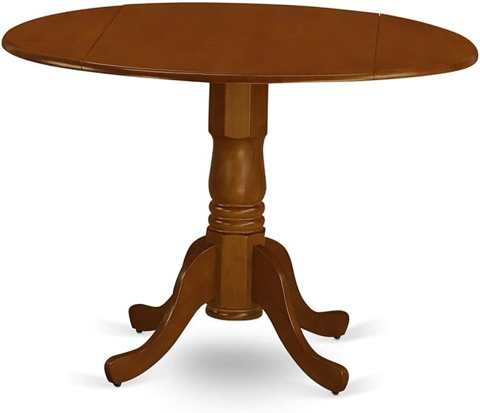 East West Furniture DLPL5-SBR-C 5 Piece Dining Set Includes a Round Dining Room Table with Dropleaf and 4 Linen Fabric Upholstered Chairs, 42x42 Inch, Saddle Brown