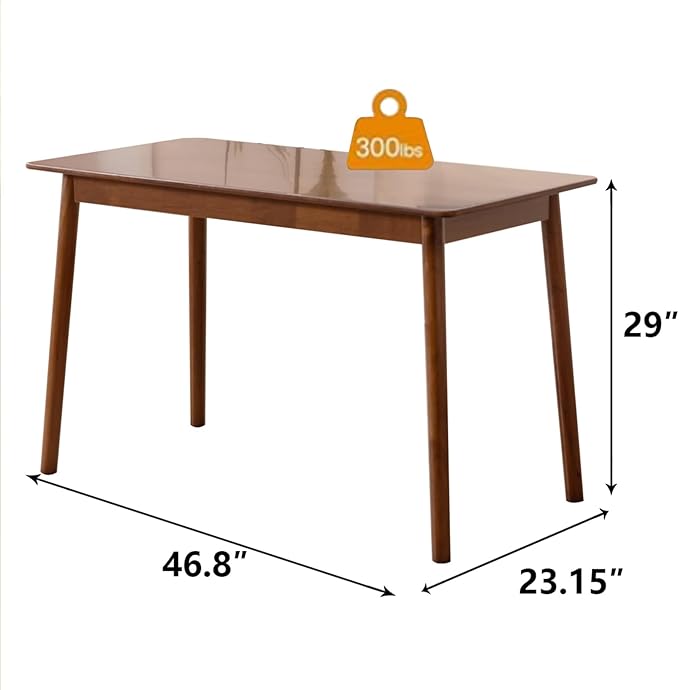 Rectangular Kitchen Solid Wood Dining Table 46.8 inches Legs Sturdy Natural Rubber Wood and Walnut Color (Walnut)