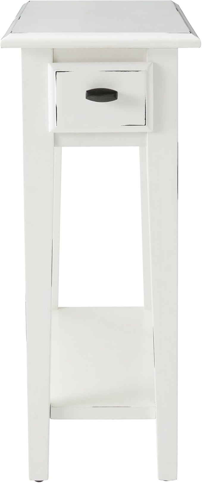 Haven Ridge Narrow End Table, Solid Wood Side Table with Drawer and Shelf, Farmhouse White, Perfect for Living Rooms, Bedrooms, and Small Spaces – Leick Home, 214361