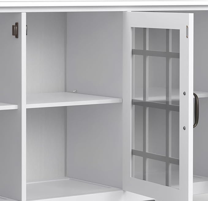 SIMPLIHOME Connaught SOLID WOOD 60 inch Wide Traditional Wide Storage Cabinet Buffet in White for the Living Room, Entryway and Family Room