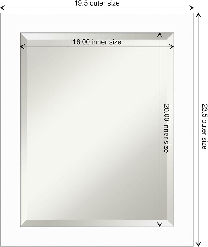 Amanti Art White Bathroom Mirror for Over Sink, 24x20 Basic White Narrow Rectangle Vanity Mirror, Small Casual Wood Frame, Hangs Horizonally and Vertically, Bathroom Wall Decor, Beveled Edge from WI