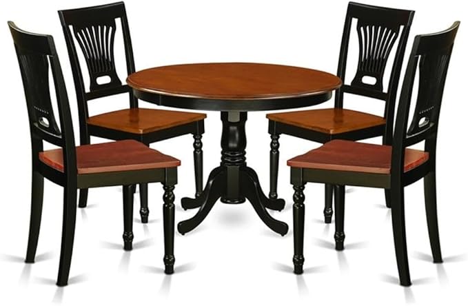 East West Furniture HLPL5-BCH-W 5 Piece Kitchen Table Set for 4 Includes a Round Dining Room Table with Pedestal and 4 Dining Chairs, 42x42 Inch, Black & Cherry