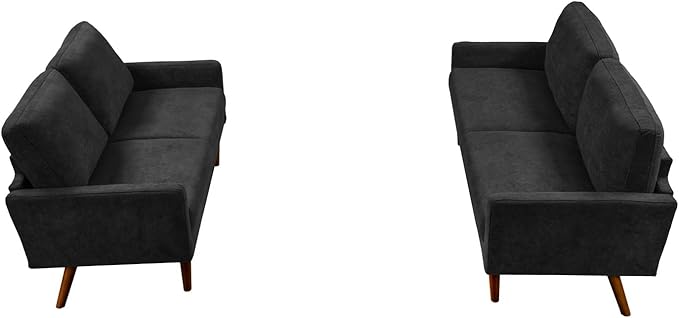 Kent 2 Piece Velvet Sofa and Loveseat Set, European Style with Modern & Vintage Flair, Upholstered 5 Seater Couch, Chic Living Room Furniture Seating for Home, Apartment or Office, Black