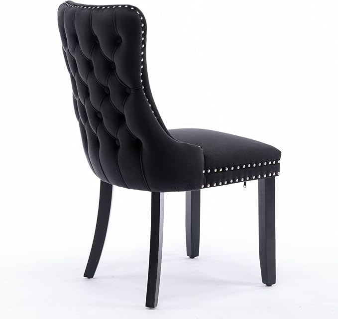 Acosure Set of 2 Velvet Upholstered Wing-Back Dining Chair with Backstitching Nailhead Trim,Exquisite Furniture Stoo W/Wood Legs,for Kitchen,Sitting Room,Black
