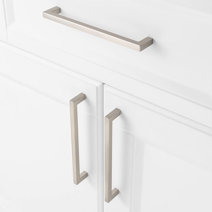 KOOFIZO 20-Pack Solid Square Bar Cabinet Handle - Brushed Nickel Furniture Pull, 6.3 Inch/160mm Screwhole Distance for Kitchen Cupboard Door, Bedroom Dresser Drawer, Bathroom Wardrobe Hardware