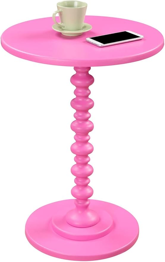 Convenience Concepts Palm Beach Spindle 17.75" Traditional Round End Living Room, Turned Solid Wood Side, Classic Display Pedestal Table, Pink