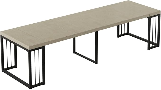 KEIKI 23.62" - 118" L Extendable Foldable Dining Room Table for 2-10 People, Wood Modern Rustic Rectangle Expandable Kitchen Living Meeting Room Furniture, 5 Tabletop Length Options