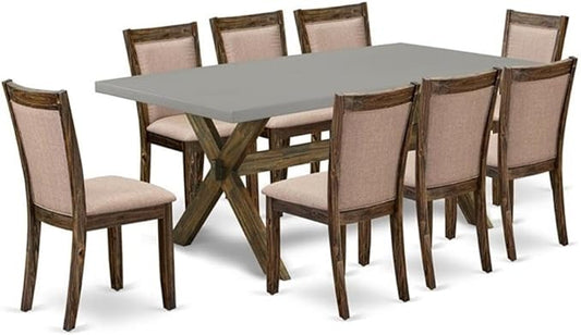 East West Furniture X797MZ716-9 9 Piece Kitchen Table Set Includes a Rectangle Dining Table with X-Legs and 8 Dark Khaki Linen Fabric Parson Dining Room Chairs, 40x72 Inch, Multi-Color