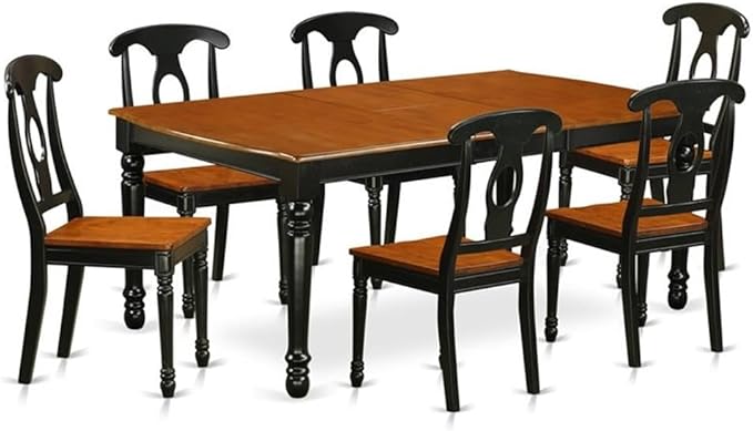East West Furniture DOKE7-BCH-W 7 Piece Modern Dining Table Set Consist of a Rectangle Wooden Table with Butterfly Leaf and 6 Dining Room Chairs, 42x78 Inch, Black & Cherry