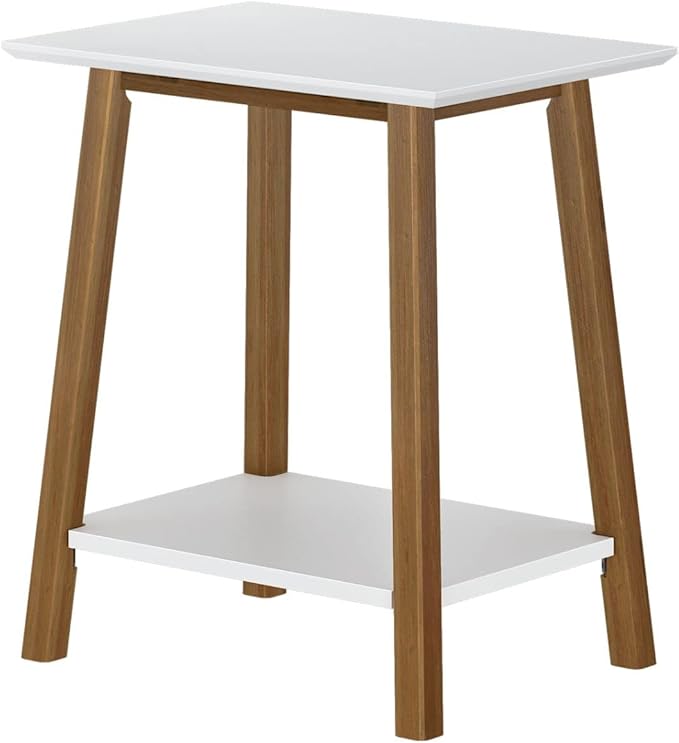 Plank+Beam Wooden Side Table with Storage, Mid Century Modern End Tables for Living Room, Small Solid Wood Nightstand, Bedside Tables, Bedroom Furniture, White/Pecan