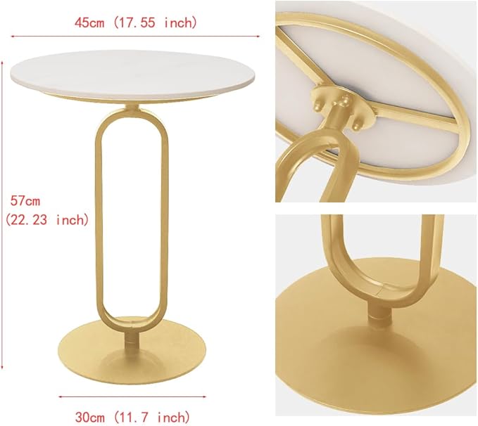 Side Table with Marble Top Metal Pub Bar Round Table Modern Sofa Side End Table Coffee Tray Side Desk for Couch Living Room Bedroom Gold
