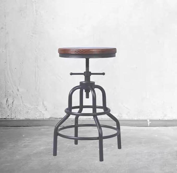 LOKKHAN Vintage Industrial Bar Stool - Rustic Swivel - Round Wood Metal - Kitchen Counter Height Adjustable - Pipe Stool - Cast Steel - 20-27 Inch (Set of 2)