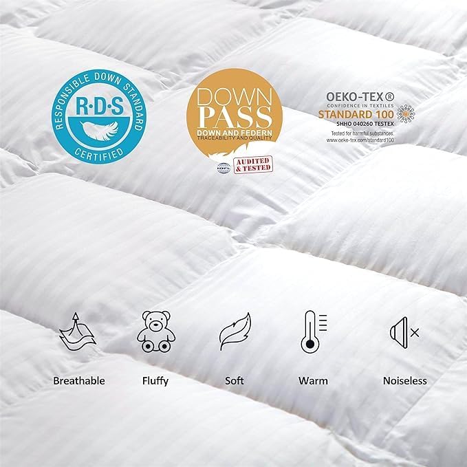 Luxurious All-Season Goose Down Comforter Duvet Insert, Exquisite Oversized California King White Stripe Design, 108" X 98 ", 100% Cotton Down Proof Fabric, 65 oz. Fill Weight