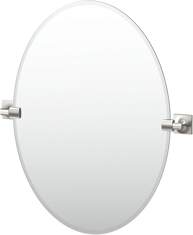 Gatco 5599 Waterline Frameless Oval Mirror, 26.5 Inch, Satin Nickel