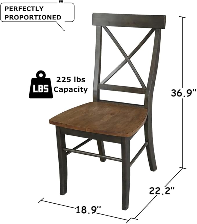 Set of Two X-Back Dining Chairs, Hickory/Washed Coal