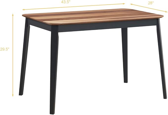 Giantex 43.5" L Rectangular Dining Table, Farmhouse Dinette Table w/ 4 Rubber Wood Legs, Kitchen Dinner Table for Kitchen Dining Room Living Room (Walnut & Black)