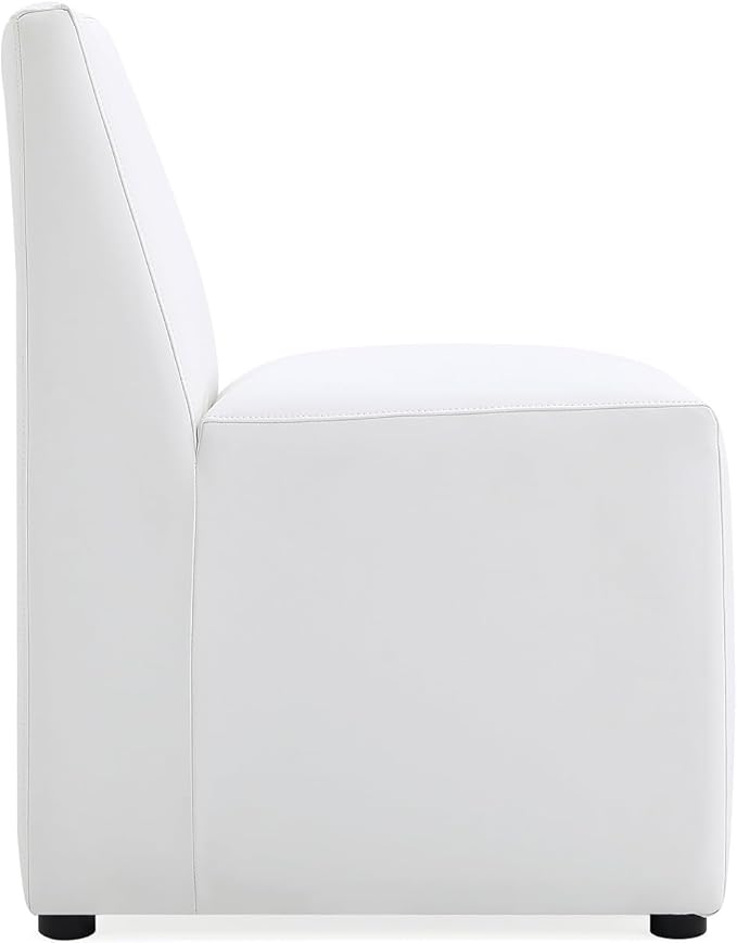 Manhattan Comfort Anna Square Modern Dining Chair with Head to Toe Faux Leather Upholstery and Plastic Foot Padding, Luxury Accent Furniture, Set of 1, Cream