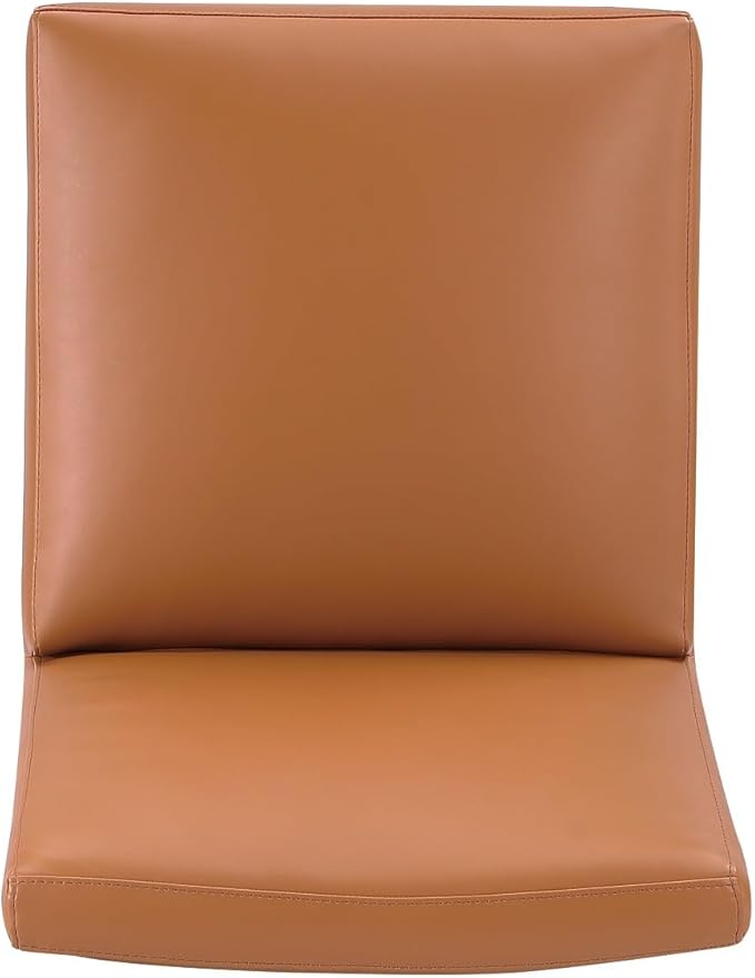 Manhattan Comfort Anna Square Modern Dining Chair with Head to Toe Faux Leather Upholstery and Plastic Foot Padding, Luxury Accent Furniture, Set of 1, Saddle