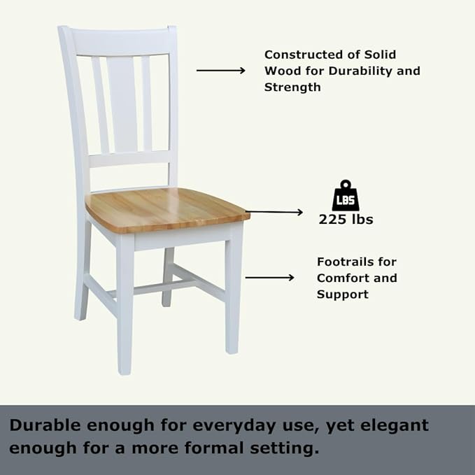International Concepts San Remo SplatBack Dining Chairs Set of 2 White/Natural Parawood Construction - Solid Wood|17.3" W x 21.9" D x 38.2" H | 225 lb Weight Capacity - Chairs, White/Natural