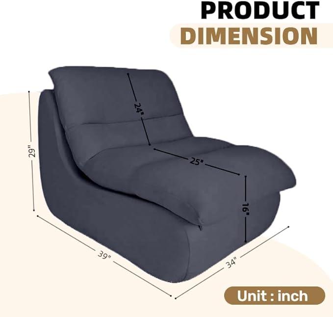 Bean Bag Chair - Memory Foam Bean Bag Chair for Adults, Comfy High-Resilience Single Sofa, Small Space Floor Chair, Chaise Lounge for Living Room, Bedroom (Dark Blue, Cushions)