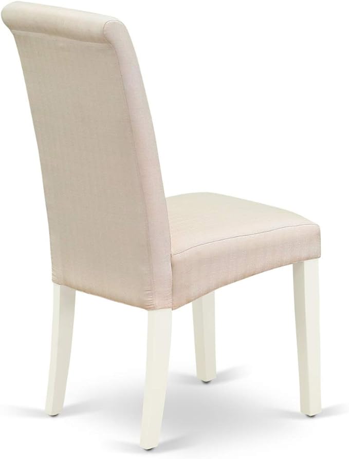 East West Furniture MZBA3-LWH-01 3 Piece Dining Room Table Set Contains a Rectangle Kitchen Table with Dropleaf and 2 Cream Linen Fabric Parson Dining Chairs, 36x54 Inch, Linen White