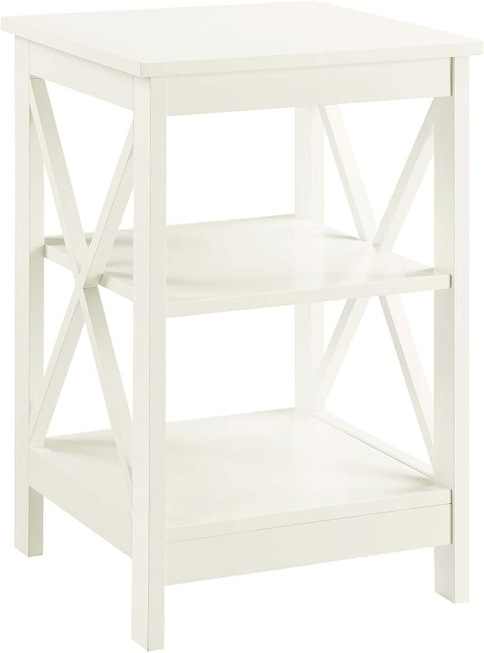 Convenience Concepts Oxford End Table 15.75" - Modern Living Room Table with Storage Shelves, Transitional Nightstand Side Table for Home Decor and Display, Ivory