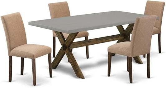 East West Furniture X797AB747-5 5 Piece Dinette Set for 4 Includes a Rectangle Dining Table with X-Legs and 4 Light Sable Linen Fabric Parson Dining Room Chairs, 40x72 Inch, Multi-Color