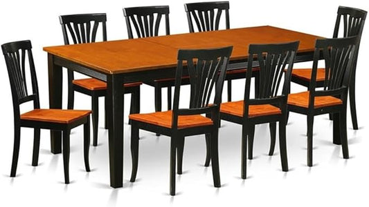East West Furniture QUAV9-BCH-W 9 Piece Dining Table Set Includes a Rectangle Dining Room Table with Butterfly Leaf and 8 Wood Seat Chairs, 40x78 Inch, Black & Cherry