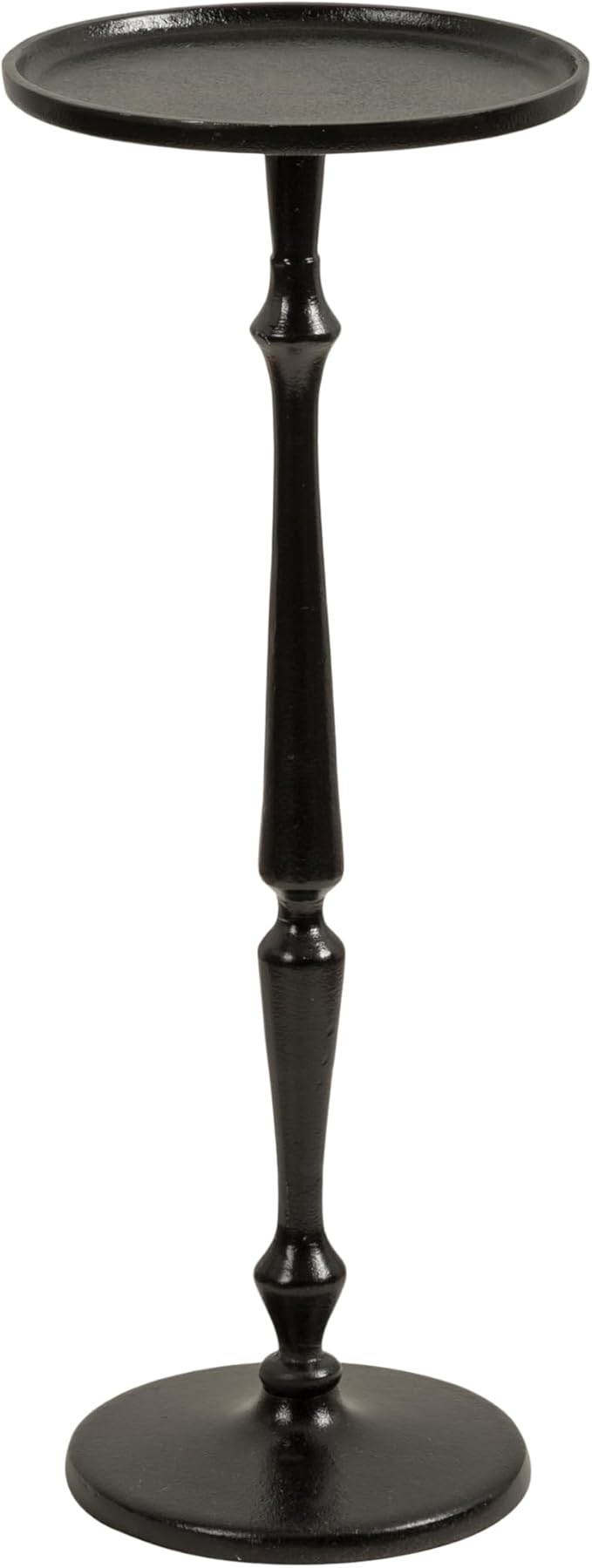 Kate and Laurel Carling Traditional Metal Round Drink Table, 9 x 9 x 22, Black, Vintage Cast Aluminum Accent Table with Unique Spindle Design for Use as Indoor Plant Stand or Living Room Decor Piece