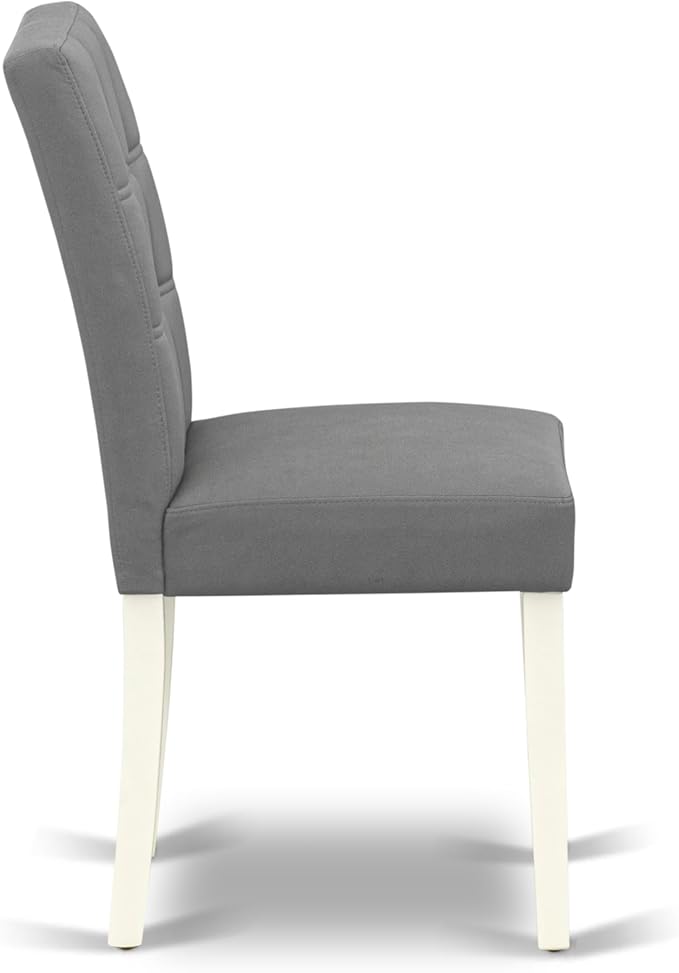 East West Furniture VAAS5-LWH-41 5 Piece Dining Table Set consists A Modern Dinner Table and 4 Platinum Gray Polyester Fabric Mid-Century Chairs with Stylish Back- Linen White Finish