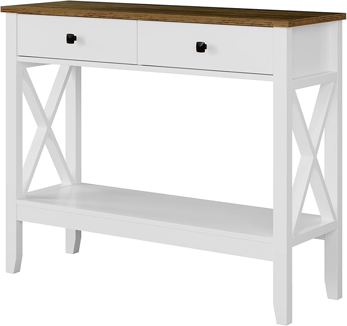 Console Table,Sofa Table 13.8" D x 39.37" W x 31.5" HEntryway Table with 2 Drawers Storage Shelve Foyer Table for Entryway Farmhouse Hallway Tables (White)