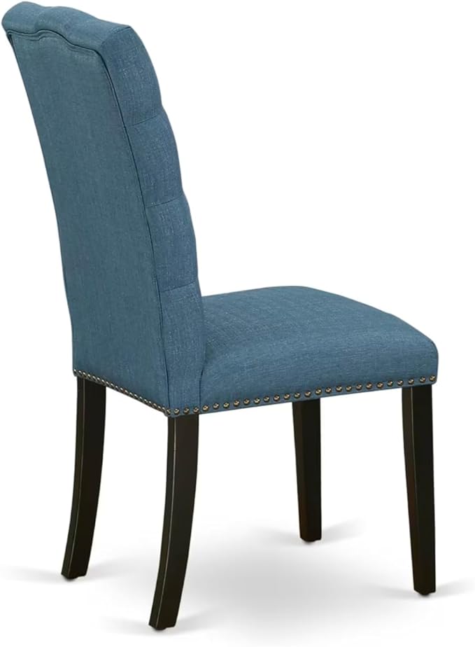 East West Furniture V677EL121-9 9 Piece Dining Set Includes a Rectangle Dining Room Table with V-Legs and 8 Blue Linen Fabric Upholstered Parson Chairs, 40x72 Inch, Multi-Color