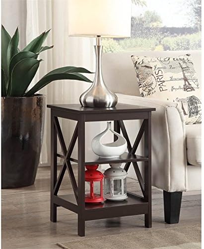 Convenience Concepts Oxford End Table 15.75" - Modern Living Room Table with Storage Shelves, Transitional Nightstand Side Table for Home Decor and Display, Espresso