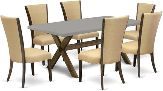 East West Furniture X797VE703-7 7 Piece Dining Set Consist of a Rectangle Dining Room Table with X-Legs and 6 Brown Linen Fabric Upholstered Parson Chairs, 40x72 Inch, Multi-Color