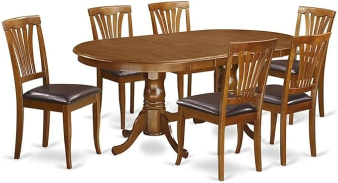 East West Furniture PLAV7-SBR-LC 7 Piece Dining Set Consist of an Oval Dining Table with Butterfly Leaf and 6 Faux Leather Kitchen Room Chairs, 42x78 Inch, Saddle Brown