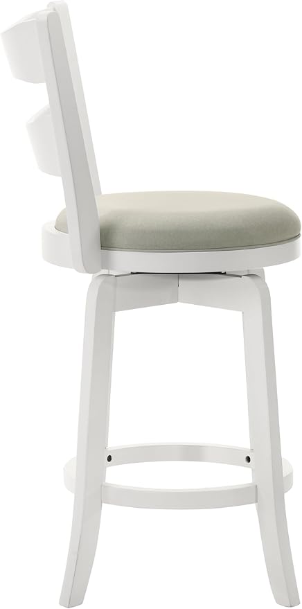 Armen Living Blair 26 in. Matte White Counter Height Rubberwood Swivel Barstool with Fog Fabric Seat - Set of 4