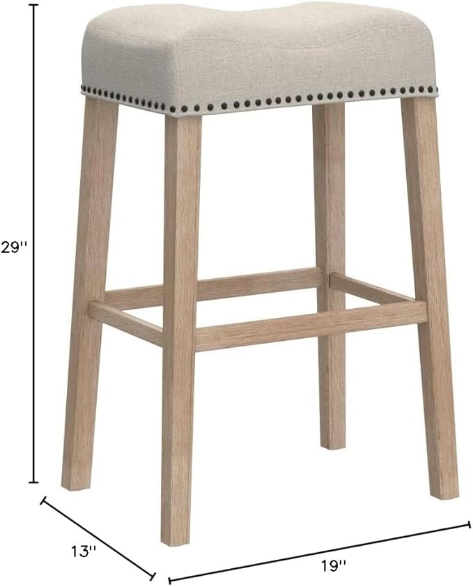 Roundhill Furniture Coco Upholstered Backless Saddle Seat Bar Stools 29" Height, Set of 2, Tan