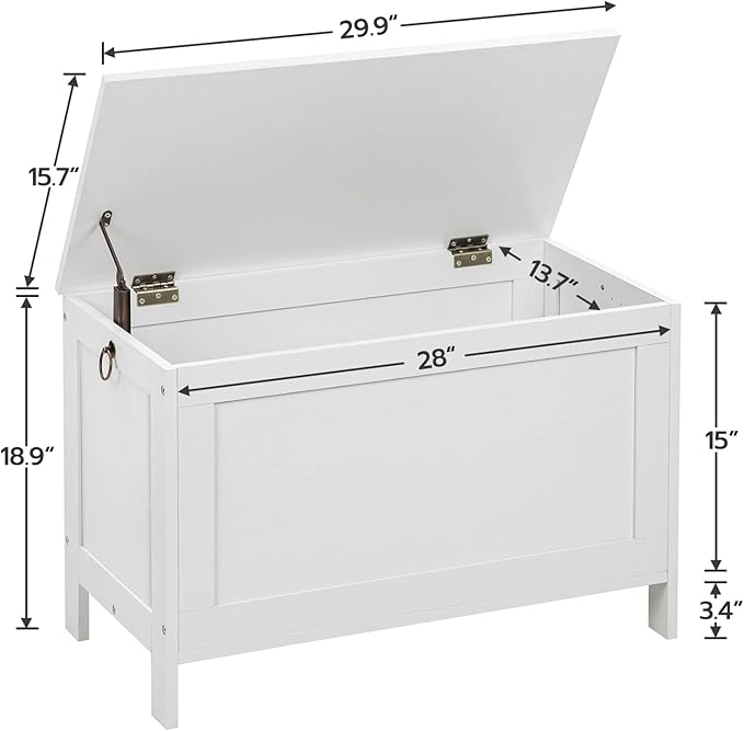 HOOBRO Toy Box, Retro Wooden Look Storage Chest with Safety Hinge, Entryway Storage Bench Supports 220 lb, 29.9 x 15.7 x 18.9 Inches Toy Chest Organizer, Easy Assembly (White) WT75CW01G1