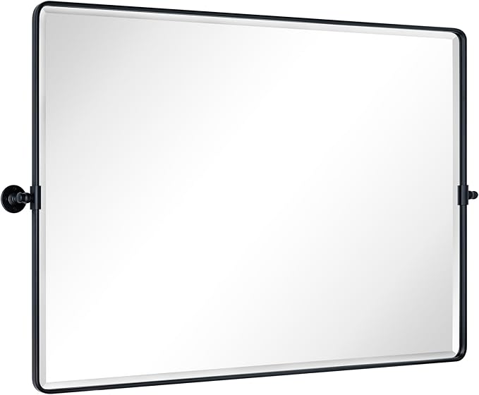 TEHOME 48x36'' Matt Black Horizontal Pivoting Bathroom Vanity Mirror Large Black 36x48'' Metal Framed Rectangle Tilting Beveled Vanity Mirrors for Wall