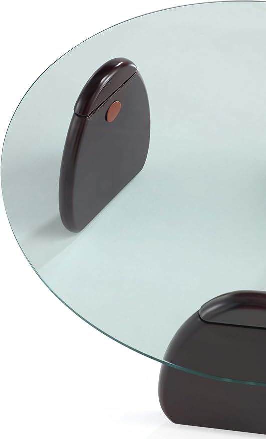Manhattan Comfort Artesia Round Coffee Table with Sleek Tempered Glass Top, Solid Wood Base, and Contemporary Design, Living Room Accent Furniture for Modern Homes, Centerpiece, Dark Walnut