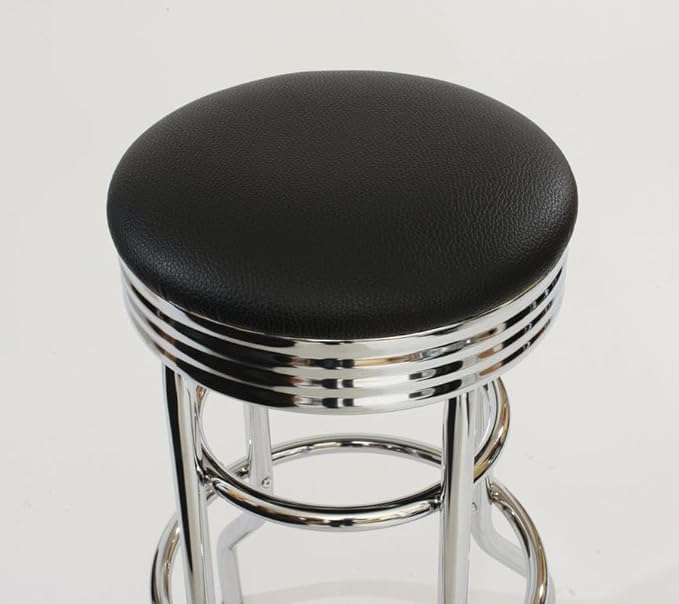 TRINITY Heavy Duty 30-Inch Backless Swivel Bar Stool for Kitchen, Garage, or Workshop, Chrome Finish with Faux Leather Seat, 2 Pack, Black