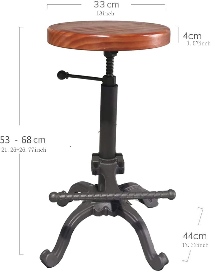 Topower Industrial Retro Vintage Farm Wooden Tractor Stool Kitchen Swivel Height Adjustable bar Stool (Dark Brown)