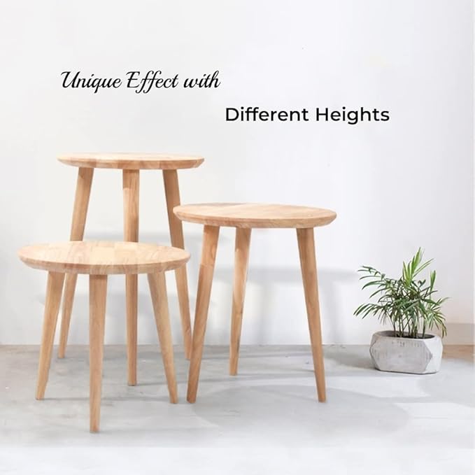WoodShine Side Table Small Round Solid Wood Sofa Table End Tables Accent Nesting Coffee Table Natural(H:22inch)