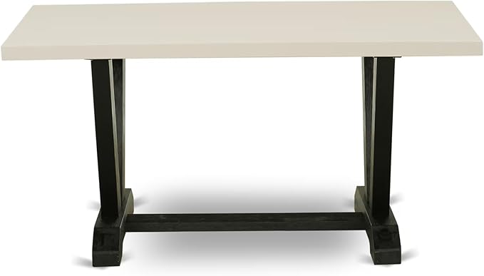 East West Furniture V626DR124-7 7 Piece Dining Set Consist of a Rectangle Dining Room Table with V-Legs and 6 Black Color Linen Fabric Upholstered Chairs, 36x60 Inch, Multi-Color